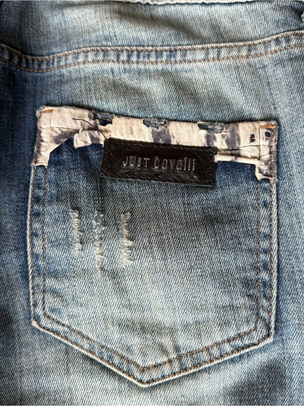Just Cavalli Womens Lace Trim Straight Fit Jeans 26/40 Light Wash Denim Italy
